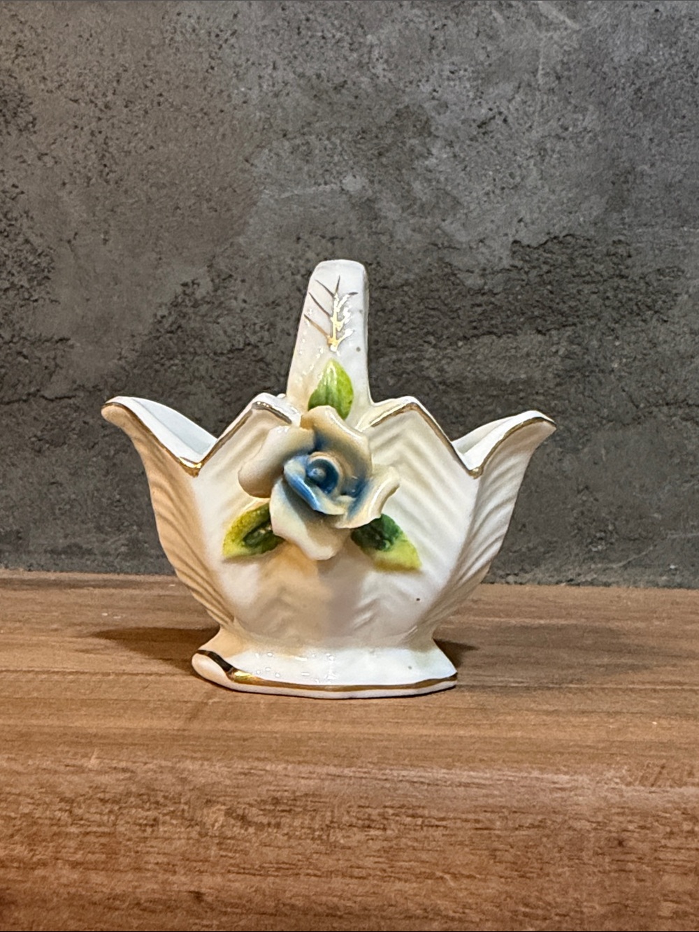 Porcelain White Floral Decorative Basket with Blue Rose - Picture 7 of 9